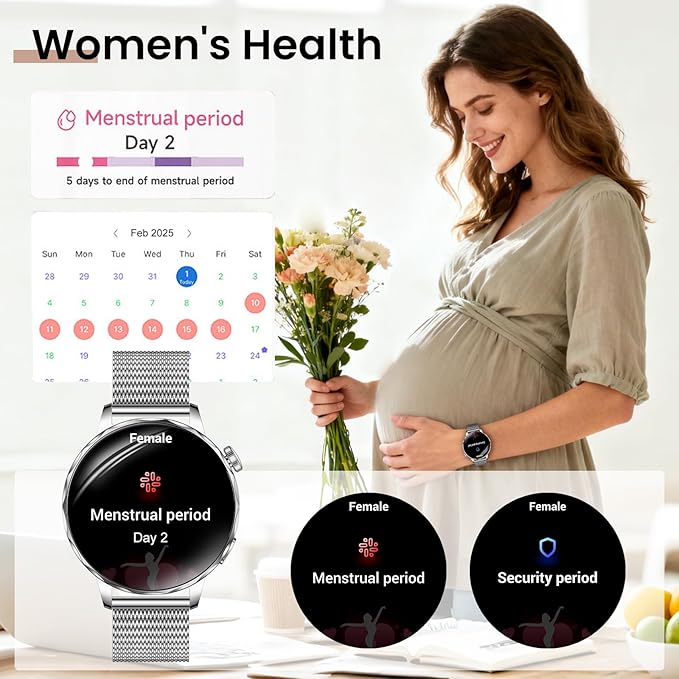 Smart Watches for Women, 1.27'' Smartwatch (Answer/Make Calls) Compatible with iPhone/Android Phones, IP68 Waterproof Fitness Tracker Watch with Sleep Monitor,100+ Sports Modes (Silver)
