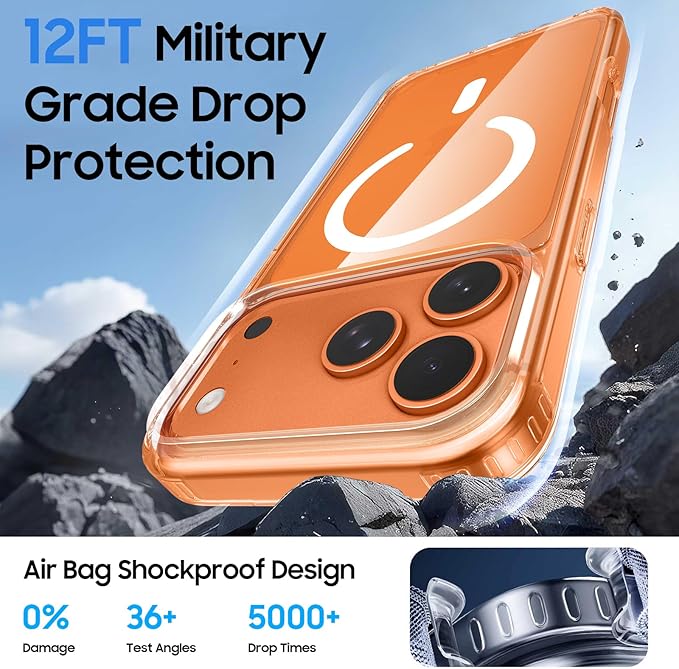 Magnetic for iPhone 17 Pro Clear Case with Orange Detachable Wallet, Compatible with MagSafe, Credit Card Holder with Slim Shockproof Protective Phone Cover