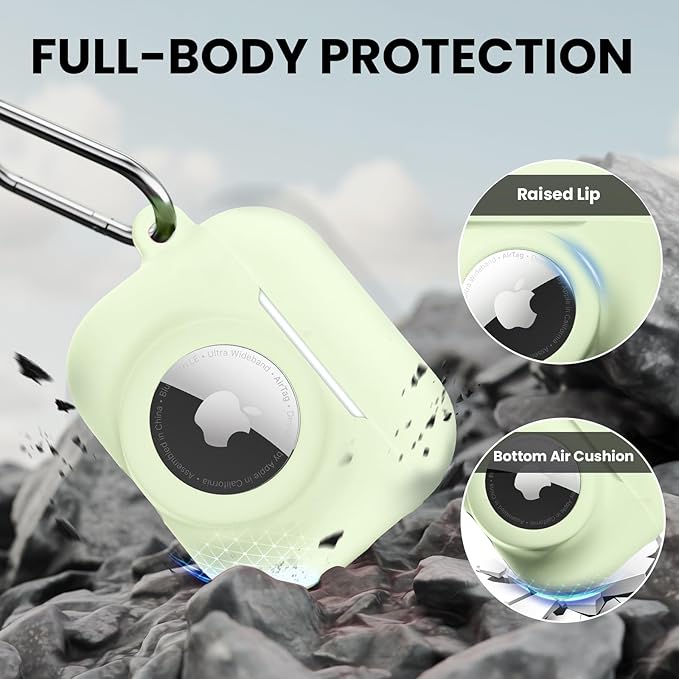 2 in 1 Silicone Case Compatible with AirPods Pro 3 and AirTag 2/1, Shockproof Protective Case Cover for AirPods Pro 3rd Generation 2025 with Cleaner Kit & Carabiner (Glow Green)