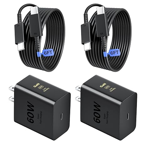 2 Pack 60w Super Fast USB C Charger, Type C Charger Fast Charging