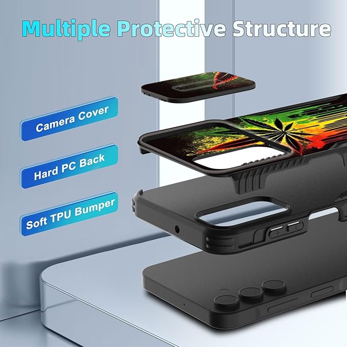 for Galaxy A16 5G Case Built in Slide Camera Lens Cover,Heavy Duty Shockproof Protection Dual Layer Case for Samsung Galaxy A16 5G 6.7" 2024,Marijuana Leaf Weed