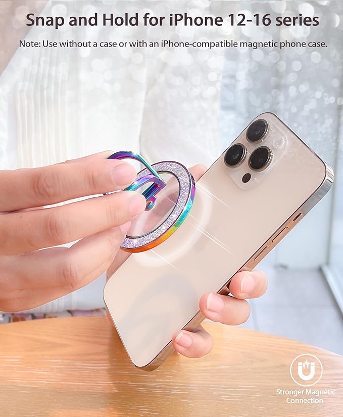 Magnetic Phone Grip for MagSafe Ring Holder Twinkle Finger Kickstand, Transparent Magnetic Phone Ring Grip for iPhone 16 15 14 13 12 Pro Max Plus & Android (Colorful)