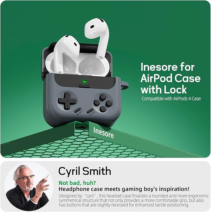 Inesore for Airpods 4 Case with Lock,Compatible with Airpods 4 with Active Noise Cancellation Cases,Classic Cool Funny Game Console Air pods4 Case Cover for Men Boy with Cleaner Kit(Black)