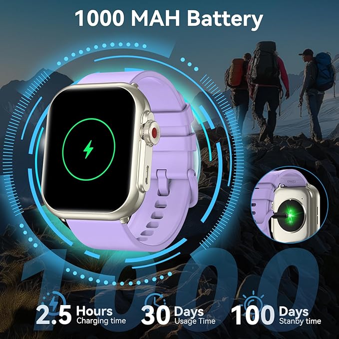 Smart Watch for Men Women, 1.85" HD Fitness Tracker (Answer/Make Call), 1000 mAh Battery, 120+ Sport Modes, 24/7 Heart Rate/Sleep Monitor Fitness Watch, IP68 Waterproof, Smartwatch (Purple)
