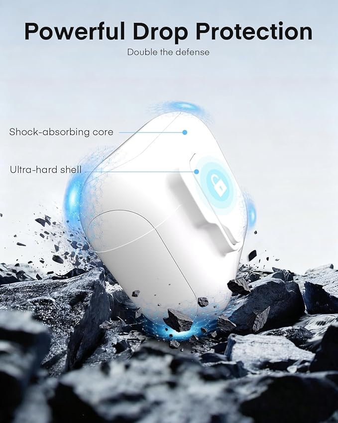 Maxjoy for AirPods Pro 3 Protective Case with Cleaning Kit, Military Hard Case with Lock Shock-Absorbing, Double White