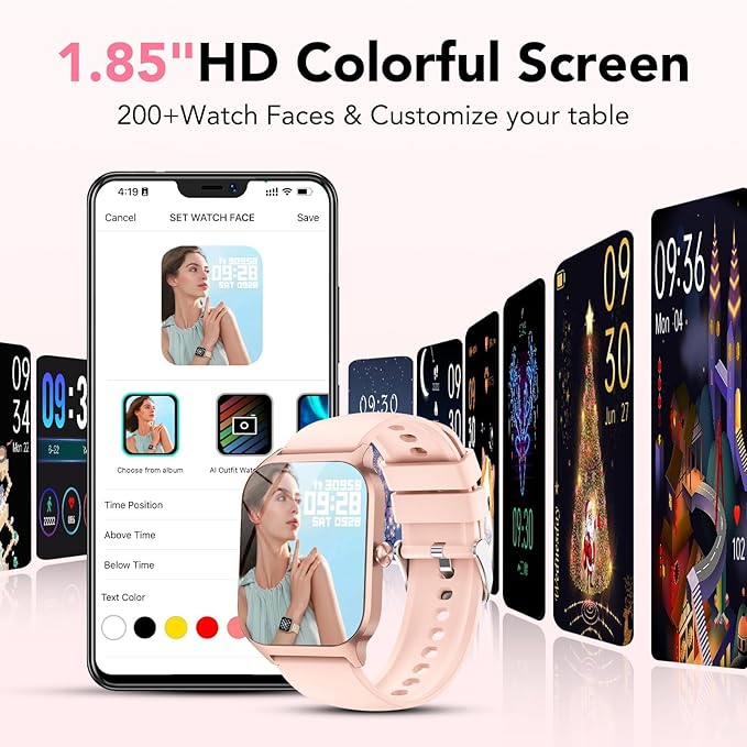 CASCHO Smart Watches for Women, 1.85" HD Smartwatch with 120+ Sports Modes/Heart Rate/Sleep Monitor, IP68 Waterproof Fitness Tracker with Bluetooth Calling/Music Control for Android iOS