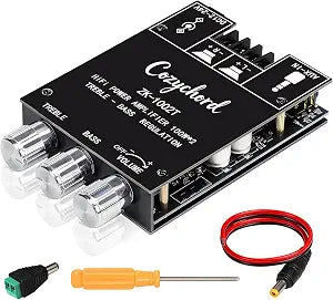ZK-1002T Bluetooth 5.0 Stereo Amplifier Board, 200W HiFi 2.0 Channel Mini Audio Amp Module with Treble & Bass Control, AUX Input, DC 12V-24V for DIY Speakers,Home Audio
