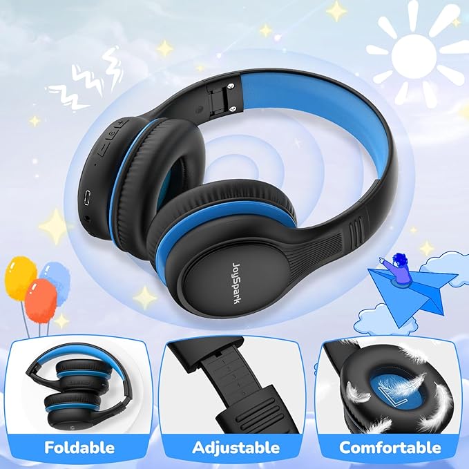 Kids Bluetooth Headphones, 60 Hours Playtime, Bluetooth 5.4 Kids Headphones Wireless, Type-C Fast Charging, 85/94dB Volume Limited, Foldable Toddler Wireless Headsets with Mic-Black Blue