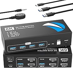8K@60Hz KVM Switch 2 Monitors 2 Computers Display Port, KVM Switches Dual Monitor with 4 USB 3.0 Ports Sharing Keyboard Mouse Printer, Computer Switch for 2 Computers, Displayport Switch 2 in 2 Out - Image 1