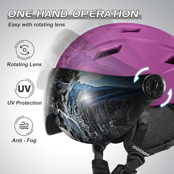 Odoland Ski Helmet with 2-in-1 Visor Goggles, Light Weight Snowboard Helmet for Men Women, Snow Sport Helmets for Skiing, Skating, Snowboarding