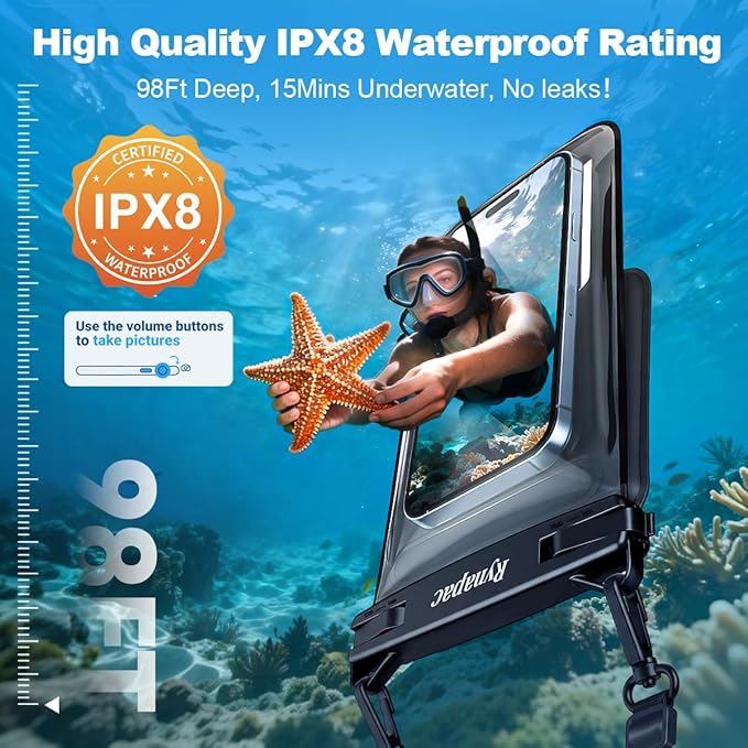 IPX8 Waterproof Phone Pouch Floating, [Up to 8.5''] Double Space Waterproof Phone Case with Lanyard for iPhone 17 16 15 Pro Max, Cell Phone Dry Bag for Beach Travel Cruise Ship Essentials