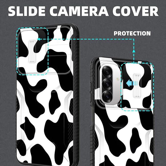 for Galaxy A26 5G Case Built in Slide Camera Lens Cover,Heavy Duty Shockproof Protection Dual Layer Case for Samsung Galaxy A26 5G 6.7" 2025,Cow Print