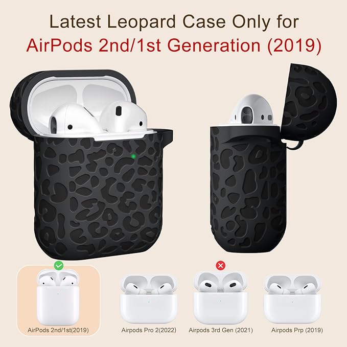 for Airpod Case &2nd Generation Leropard Engraved Skin Cover Compatible with Apple AirPods 2nd/1st Charging,Cute Soft Silicone Full Protective, Front LED Visible, Black