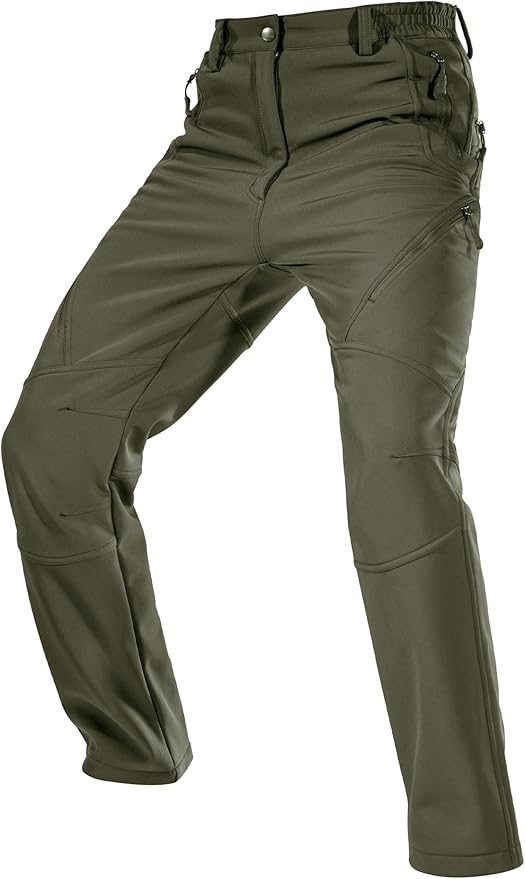 FREE SOLDIER Men's Fleece Lined Outdoor Cargo Hiking Pants Water Repellent Softshell Snow Ski Pants with Zipper Pockets