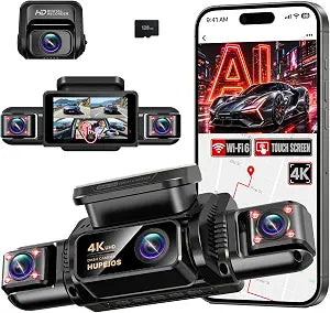 HUPEJOS AI 4K Dash Cam Front and Rear, 360° View 4 Channel Camera for Car