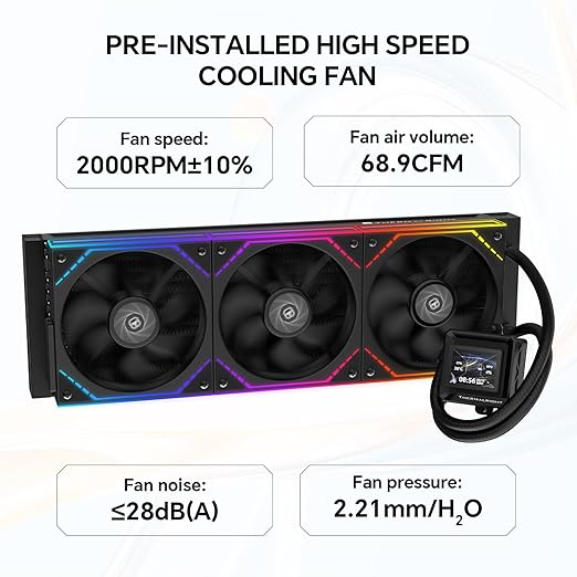 Thermalright FW360 SE ARGB V2 360mm AIO CPU Cooler, 2" LCD Screen, TL-M12Q 2000RPM Daisy-Chain Fans, for AM4/AM5 & Intel LGA 1700/1851, Black