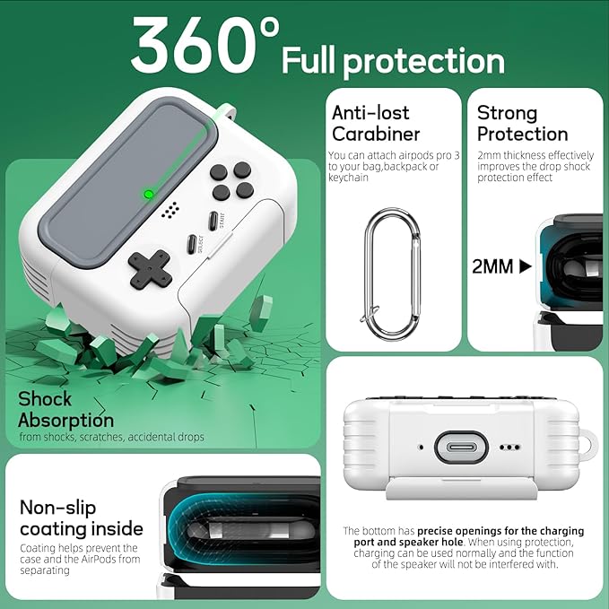 Inesore for Airpods Pro 3 Case Cover with Cleaner Kit,with Lock for Airpod Pro 3 (2025),Classic Cool Funny Game Console Hard Air Pods Pro 3 Case for Men Boy(White)