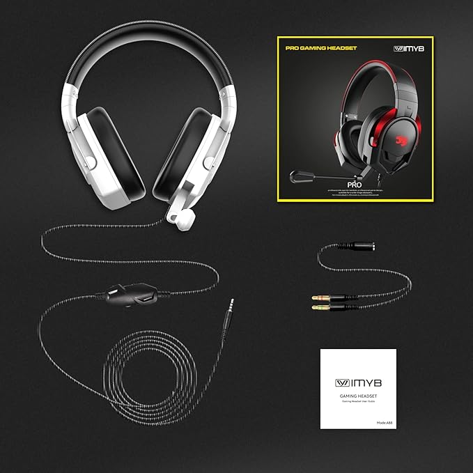 A88 Gaming Headset with Microphone, Stereo Wired Noise Cancelling Over-Ear Headphones with Mic for Pc, Ps5, Xbox One Series X/s, Ps4, Computer, Laptop, Mac, Nintendo, Gamer (White)