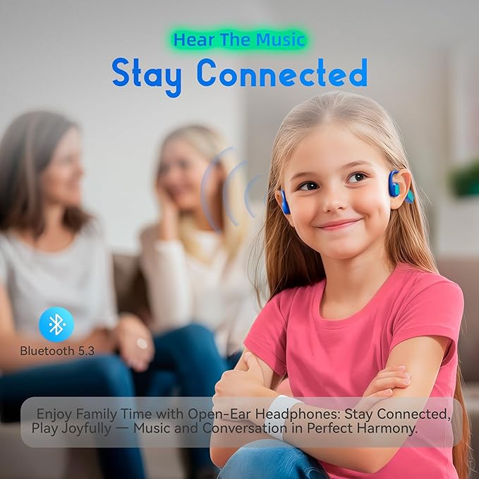 Kids Bluetooth Headphones, Wireless Kids Earbuds with 85dB Volume Limit, Bluetooth5.3, Air Conduction Open-Ear Headphones, 20-Hour Playtime, with Built-in Mic for Toddlers, Boys and Girl (Blue)