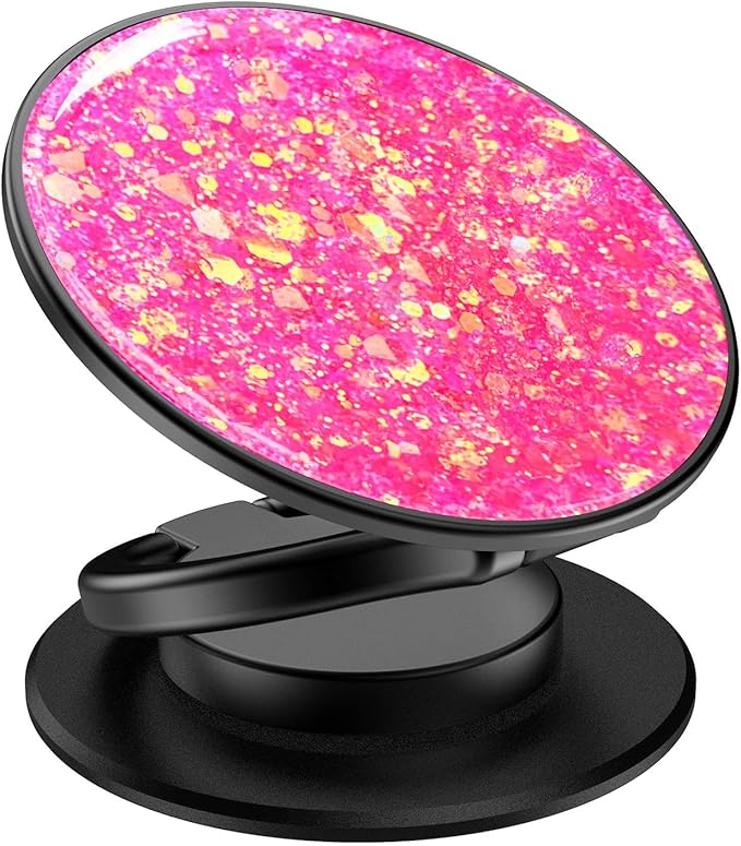 Phone Ring Holder, Phone Grip Holder Finger Kickstand, Foldable & Adjustable Metal Cell Phone Rings Gripper Stand Work with Magnetic Car Mount for iPhone Samsung & Other Phones - Sparkle Pink