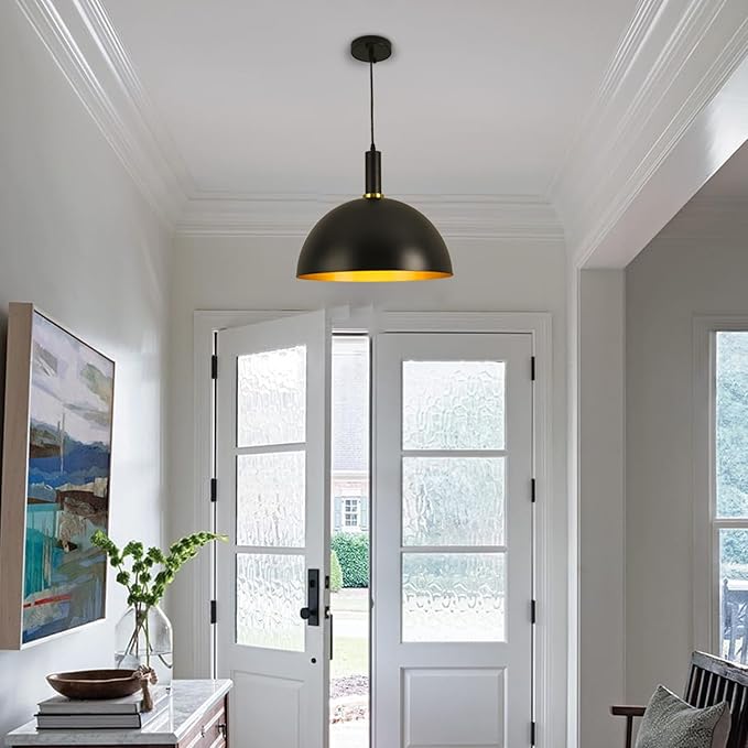 17.72" Large Pendant Lights Kitchen Island, Black and Gold Dome Pendant Lights, Modern Farmhouse Adjustable Black Industrial Metal Hanging Pendant Lightingfor Kitchen Island, Dining Room, Cafe, Bar