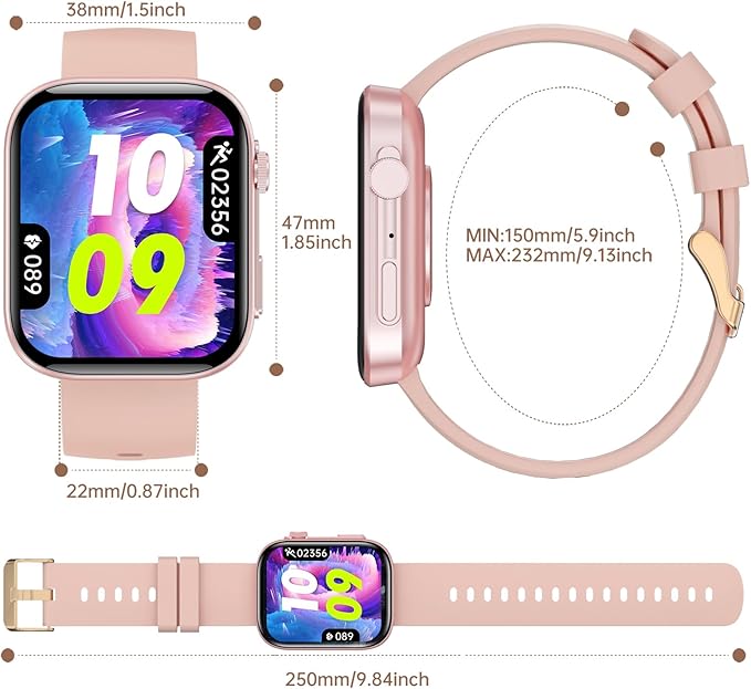 Smart Watches for Women, 2.01" HD Screen with 200+ Watch Faces, Heart Rate/SpO2/Sleep Monitor, 123 Sports Modes, IP68 Waterproof Fitness Tracker, Make/Answer Calls, Compatible with Android iPhone