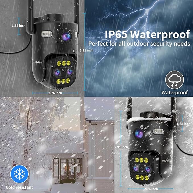 Triple-Lens Outdoor Security Camera Auto Zoom & Tracking,with 10X Hybrid Zoom,Wired 2.4G/5G WiFi Camera for Home Security,24/7 Continuous Recording,Plug-in Power,Work With NVR/DVR Surveillance System