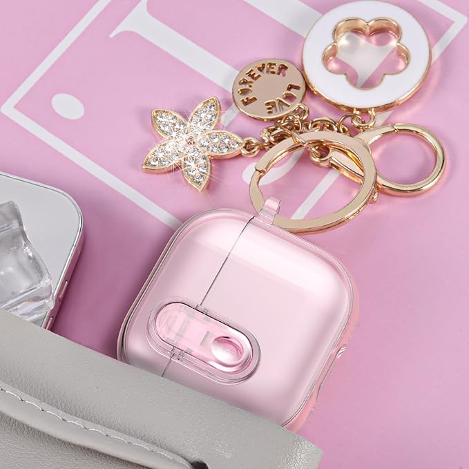 (with Safety Lock) Clear Case Compatible with Cute Apple Airpods 4 Cases 2024 Women, VISOOM Soft TPU Transparency Air pods 4 Gen Cases iPods 4 Earbuds Case Girl Bling Keychain for Airpod iPod 4th Gen