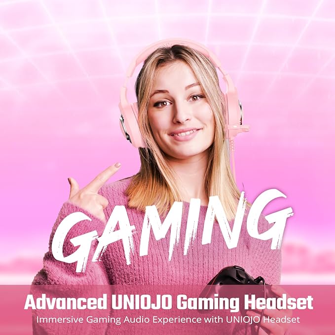 Pink Gaming Headset for PC, PS5, PS4, Xbox Headset with Noise Cancelling Mic, Gaming Headphones with 7.1 Surround Sound, LED Breathing Light Over Ear Headphones for Xbox Series X/S, Switch