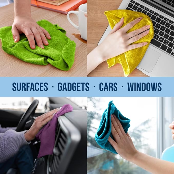 GREEN LIFESTYLE Chamois Cloth, Microfiber Cleaning Cloth 150 Pack, Borderless Towels Cleaning, Car Microfiber Towel, Drying Wash Towels (11.5" x 11.5", Multicolor)