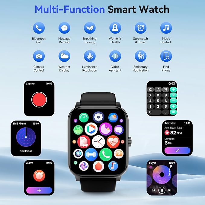 Smart Watch(Answer/Make Call), 1.85'' HD Smartwatch for Men Women, 2025 Fitness Tracker with 100+ Sport Modes, Heart/Sleep Monitor/Pedometer IP68 Waterproof Fitness Watch for Android iOS Metal Black