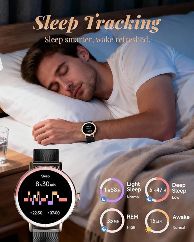 TOOBUR Smart Watch for Women Men with Two Bands, 40mm HD Smartwatch, Compatible with Android & iOS, Answer/Make Calls, Fitness Watch with Step/Sleep/HR Tracker, IP68, Stylish Gift, Black-Gold