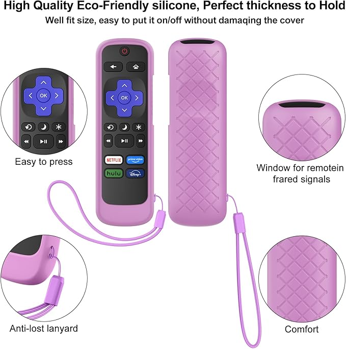 Remote Cover for Hisense TCL Roku TV, Universal Replacement Remote Case Compatible with Roku Voice Remote, Glow in The Dark (Pink+Purple)