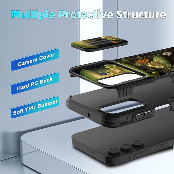 for Galaxy A16 5G Case Built in Slide Camera Lens Cover,Heavy Duty Shockproof Protection Dual Layer Case for Samsung Galaxy A16 5G 6.7" 2024,Cute Frog Mushroom