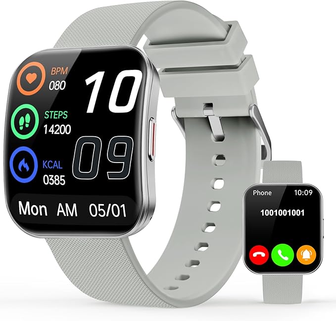 Smart Watch for Men Women, Bluetooth Calls, AI Dial,AI Q&A,1.85" HD AMOLED Curved Display Fitness Watch with Heart Rate/SpO2/Stress Monitor, Pedometer,110+ Sports Waterproof IP68 Smartwatch,Light Gray