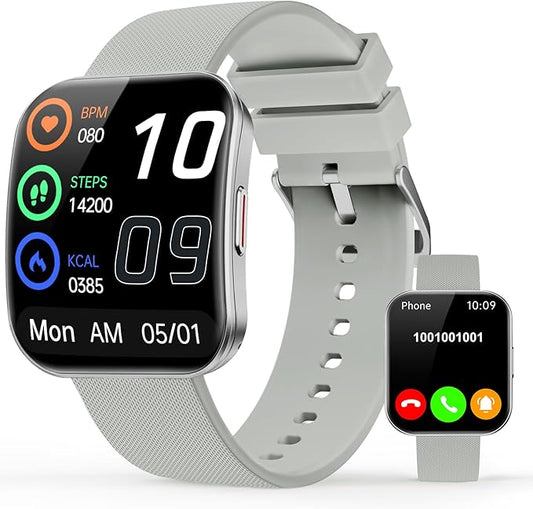 Smart Watch for Men Women, Bluetooth Calls, AI Dial,AI Q&A,1.85" HD AMOLED Curved Display Fitness Watch with Heart Rate/SpO2/Stress Monitor, Pedometer,110+ Sports Waterproof IP68 Smartwatch,Light Gray