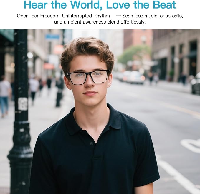 Smart Glasses for Men Women, Bluetooth Audio Glasses with Open Ear Design, Wireless Headphones, Hands-Free Calling, Voice Assistant Support, IP67 Waterproof, 6H Playtime for Working Relaxing