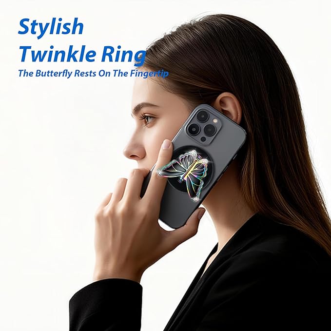 [2026 All-New] for MagSafe Butterfly Phone Grip, Magnetic Butterfly Phone Ring Holder for MagSafe Accessories & iPhone 17 Air 16 Pro Max Plus 15 14 13 12, Glitter Black