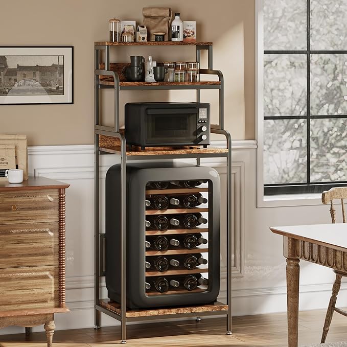 4-Tier Mini Fridge Stand with Storage,Mini Fridge Cabinet with Storage,Microwave Stand,Bakers Rack,Microwave Oven Stand with Storage,Mini Fridge Shelf for Home Office Dorm (Vintage Brown)