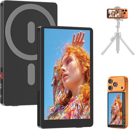 4" Back Camera Monitor iPhone 17, Magnetic Vlog Selfie Monitor Screen for iPhone 17,1080P Wireless Mirroring Back Camera Selfie Monitor for Vlog YouTube TikTok,Snaplylens for iPhone,Android, Black