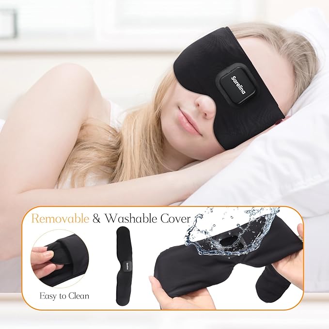 Bluetooth 5.3 Sleep Mask Headphones, Ultra-Soft Ice Silk Washable Eye Mask with Built-in Speakers, Enhanced Audio & Clear Calls, Light-Blocking Comfortable Sleeping Headphones