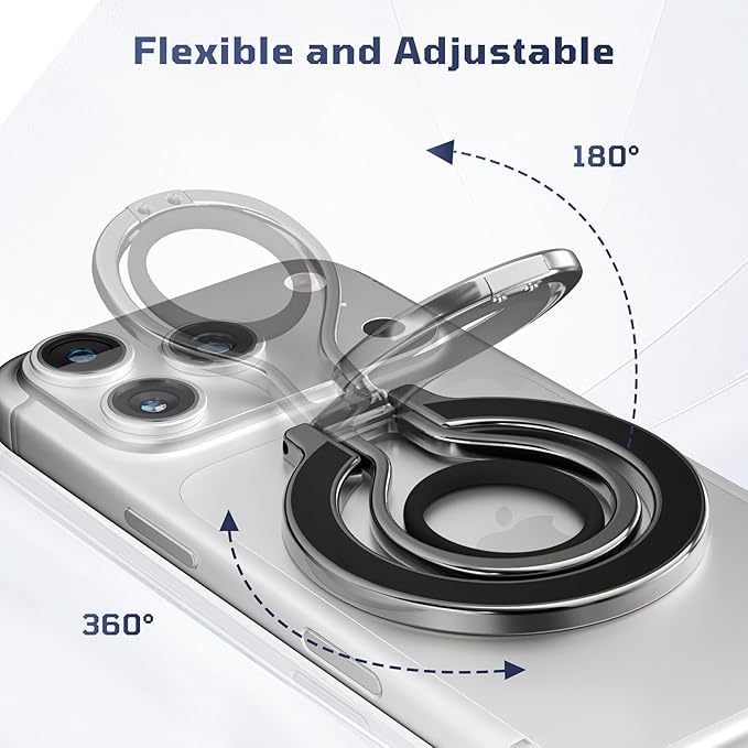 Slim Magnetic Phone Ring Holder for Magsafe, Lightweight Phone Finger Snap Grip Kickstand Accessories Compatible with iPhone Pixel, Portable Mini Phone Stand Works with Magnetic Car Mount