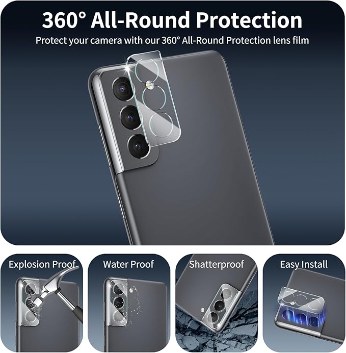 3*Screen Protector and 3*Camera Lens Protector for Samsung Galaxy S21 with a Installation Alignment Aid, Tempered Glass Film, [9H Hardness][Anti-Shatter][Anti-Scratch]