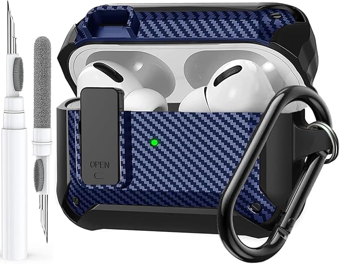 for Airpods Pro 3 Case with Lock Clip, Rugged Apple Airpods Pro 3rd Generation Cover 2025 Men Women, Armor Shockproof iPod Pro3 Gen Protective Hard Shell with Carabiner&Cleaner kit,Black/Blue