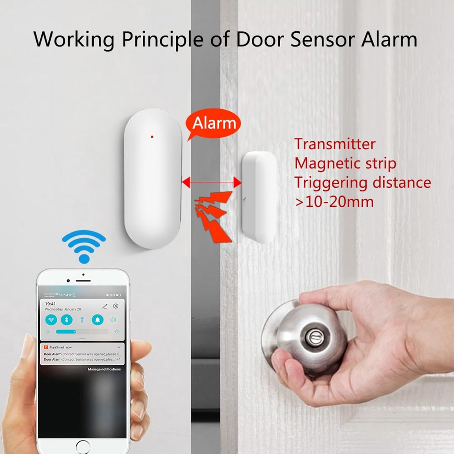 Smart WiFi Door & Window Sensor – Wireless Magnetic Alert, Alexa & Google Home