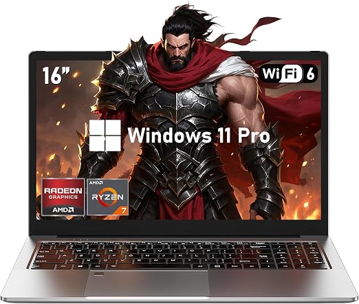 Gaming Laptop, 16 Inch Lap Top Computer 2026 with Ryzen 7 5825U Processor, 16GB DDR4, 1T SSD, Window 11 Pro, Backlit Keyboard, FHD Display 1920*1080P, WiFi 6, HDMI, for Student, Office, Business