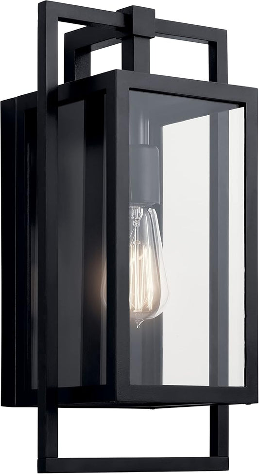 Kichler Goson 16" Outdoor Wall Light in Black, 1-Light Modern Exterior Wall Lantern with Clear Glass for Porch, Patio, Garage, (16" H x 8" W x 7" L), 59086BK