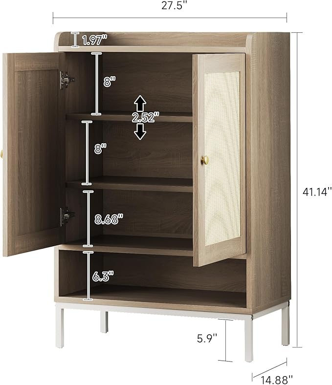 JASIWAY Rattan Shoe Cabinet Storage for Entryway, Shoe Cabinet with Adjustable Shelves for Entryway, 5-Tier, 20 Pair Shoe Rack Storage for Hallway, Closet, Living Room, Natural