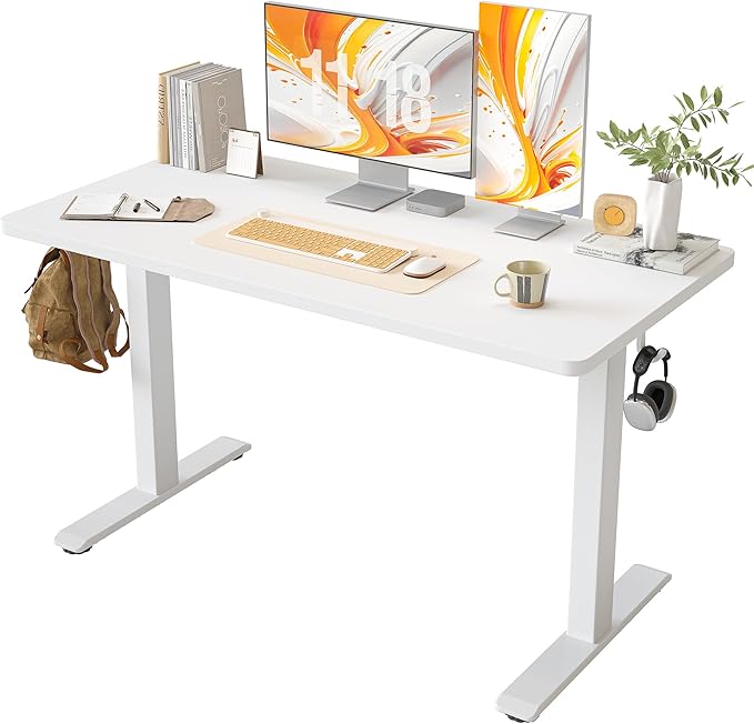 TIQLAB Computer Desk 47 x 24 inch, Modern Office Desk with Bold T-Shaped Leg Design, Simple PC Gaming Table, Study Writing Workstation, White