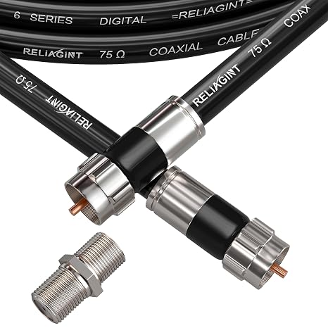 50ft RG6 Coaxial Cable, 75 Ohm High-Speed Coax Cable, Black
